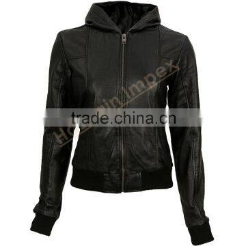 Women's Winter Leather Jacket with hoodie