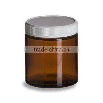 Straight Sided Amber Glass Jar 4 oz (120ml) w/ White Lid