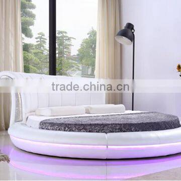 Bisini White Leather LED Round Bed, Luxury LED Round Bed photo-2