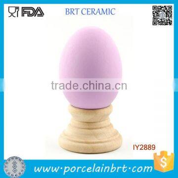 DIY Standing Ceramic Egg with Wood Pedestal for Home Decoration