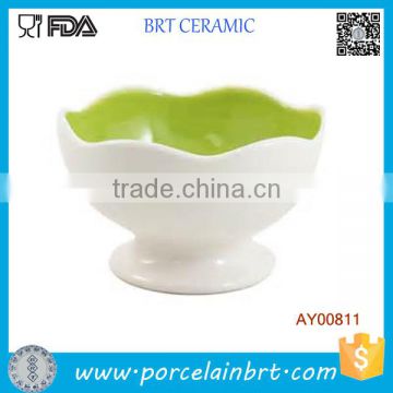 White and Green Entertaining Ceramic Pedestal Bowl