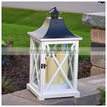 White Wooden Lantern | Decorative Candle Lantern | Square Candle Lantern | Lantern With Metal Top