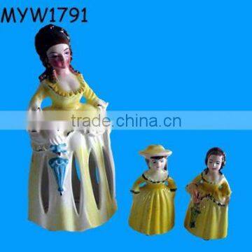 yellow three ladies figurine ceramic napkin holder