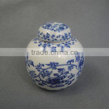 Nice traditional funeral urn with blue and white ceramic