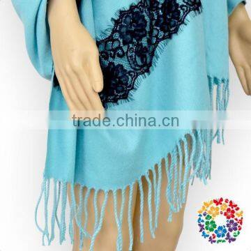 Aqua With Black Knitted Wool Shawl Collar Cardigan Women Fashion Scarve Wholesale photo-2