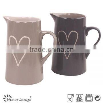 Wholesale ceramic water jug for home decorationm,embossed stoneware water jug