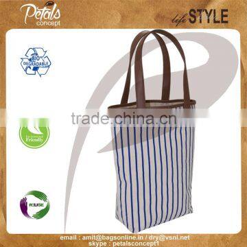 12 Oz Natural Canvas tote bag with PU trimmed handle & top