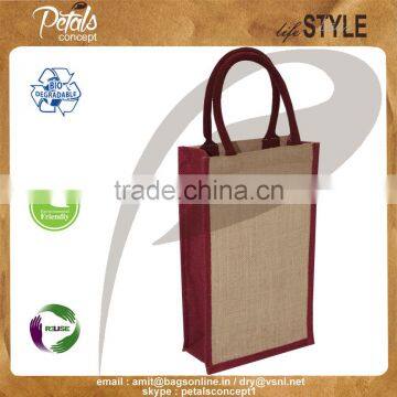 Jute Wine Bag With Padded Rope Handle for Two Bottle photo-3