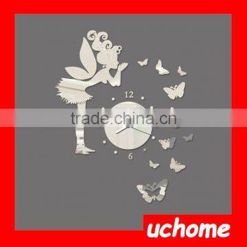 UCHOME Modern Style Butterfly Fairy DIY Mirror Wall Clock Wall Sticker Home Decor Bedroom Living Room