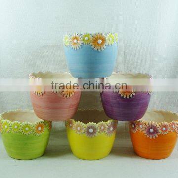 Ceramic flower pot with various colours for spring decorative