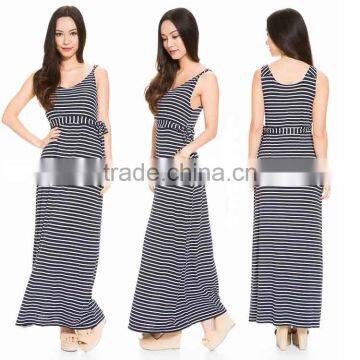 korean long dress STRIPED scoop neckline MATERNITY NURSING New Fashion MAXI boho dress