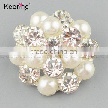 Vogue hotsale flower rhinestone pearl button pins for garments WBK-1484