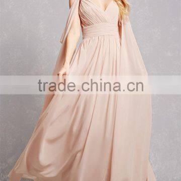 latest fashion design Blush V-cut neck and back Open-Shoulder Chiffon Gown