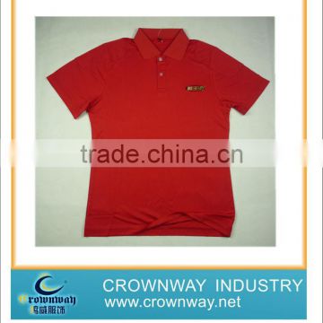 Unisex 1*1 rib collar blank sport red polo shirt with two self fabric patch on shoulders