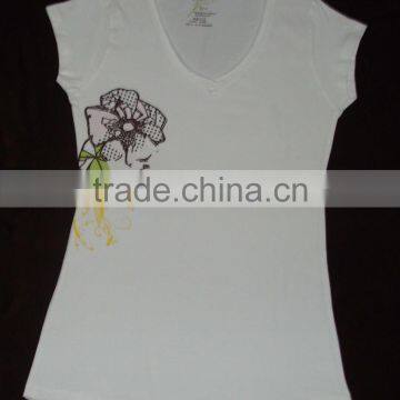 Women V-neck Cotton T-shirt