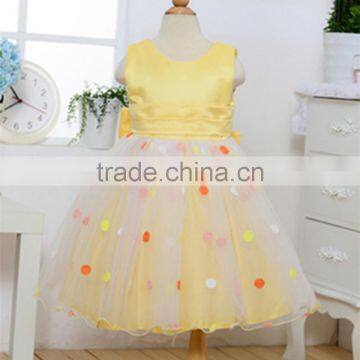 MGOO High Quality OEM Brand Girl Latest Design Baby Frock Yellow Dot Satin Community Dress 0-381 photo-2