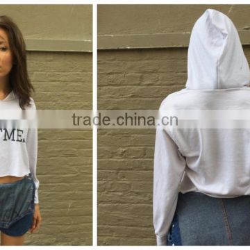 White Cropped Top Hoodie Fashion Streetwear Raw Cut Women's Hoodie OEM Long Sleeve Crop Top Hoodie