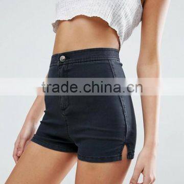 High Rise Denim Shorts Tight Fit Fashion Jeans Shorts in Washed Black photo-2
