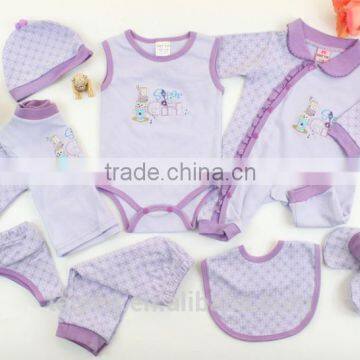 100% Cotton Purple Romper 8Pcs Summer Baby Girls Clothing Sets For Factory Price