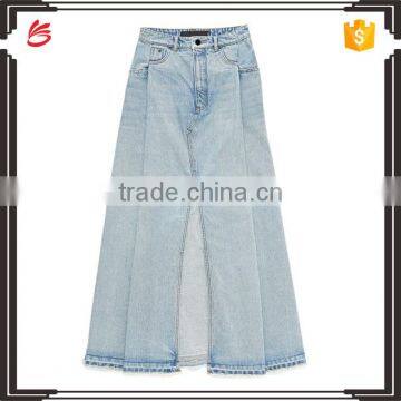 Wahed blue high quality denim skirt vent ladies long denim latest model skirt