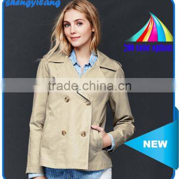 Crisp 100% Cotton Classic Double-breasted Short Coat Custom High Quality Fashion Women Windbreaker Guangzhou Manufacturer