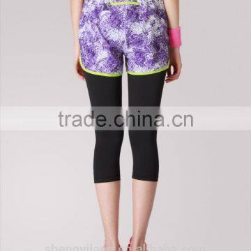 Ladies Open-air Spring/autumn Slim Fit Fake Two-piece 3/4 Quick-dry Purple Mesh Running/yoga Sports Pants photo-3
