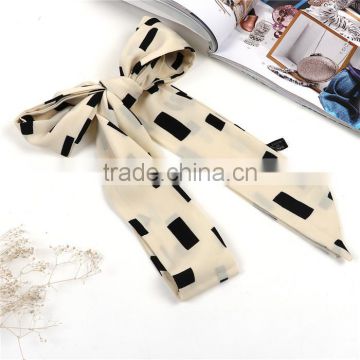 Chiffon Multifunction Skinny Scarf Black Off-white Rectangle Choker