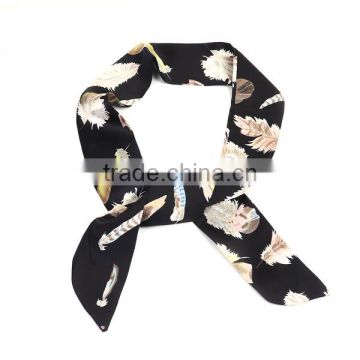 Chiffon Multifunction Skinny Scarf Black Rectangle Feather