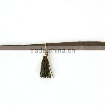 New Fashion Dark Green Velvet Suede Choker Necklace Gold Plated Tassel Pendant 34cm Long photo-2