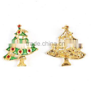 Pin Brooches Christmas Tree Gold Plated Green Enamel Red Rhinestone Wholesale Bulk Brooch photo-3