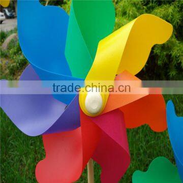 32cm Plastic Wooden Pinwheel Rainbow Windmill Kids Toy Outdoor Decoration photo-3