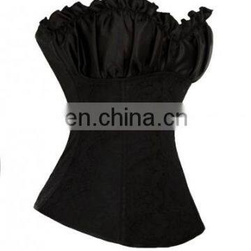 High Quality Black Floral Pattern Ruffled Top Sexy Corset Lingerie photo-4