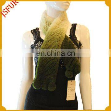 Real women's white and green gradient fur scarf made in china