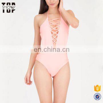 Dongguan clothing swimming wear women lace up sexy one-piece bathing suit factory