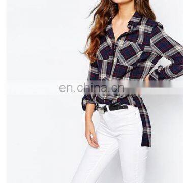 Vintage style 100%cotton woman grid shirt with side split