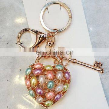 New fashion gold metal heart pearl key chain