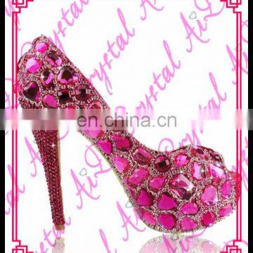 Aidocrystal pure fuchsia crystal lady high heel bridal fancy sandal women summer high heel shoes size 34