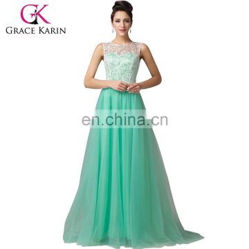 Grace Karin Sleeveless A-Line Long Lace Green Prom Dresses CL6108-1#