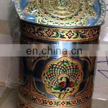 steel vessel with meenakari work for decor and gifting