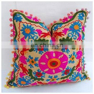 Indian Cotton Cushion Cover Suzani Embroidered Decorative Pillow Case Home
