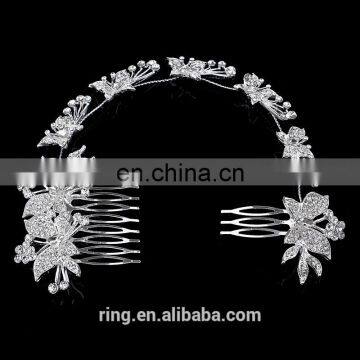 New Hair Comb Wedding Bridal Metal Alloy Crystal Plated Butterfly Long Crystal Tassel Hair Comb
