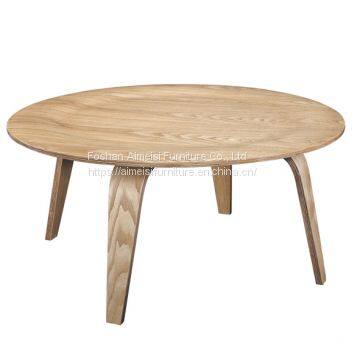 Modern walnut low round wood tea table