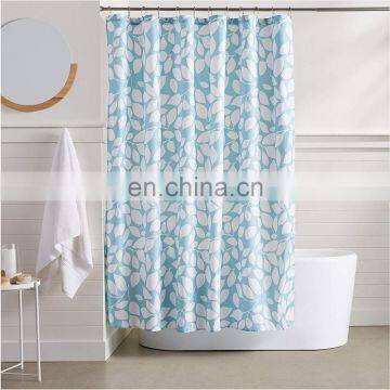 Extra long Blue polyester shower curtain with hooks