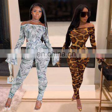 Hot Sale Women Adult Horn Sleeve Animal USD Dollar Print Tight Brazilian Sexy Club Wear Bodysuit Jumpsuit photo-3