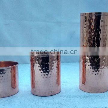 Hammered Copper Candle Jars Set of Three Sizes, Metal Candle Containers Set of Three