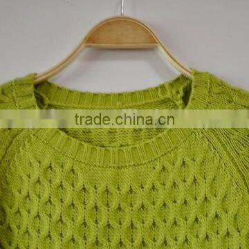 Pure Round Collar Pullover for Lady Olive Green Irregularity Lady Sweater photo-3