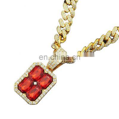 New Cuban Choker Hiphop Necklace Micro Zircon Men Women Personalized Sapphire Ruby Cuban Chain Necklace for Men and Women