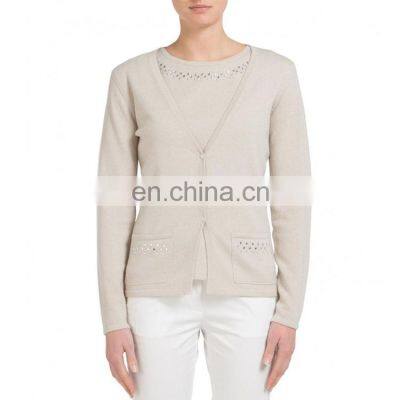 Ladies crystal design cashmere jumper and cardigan twin set sweater