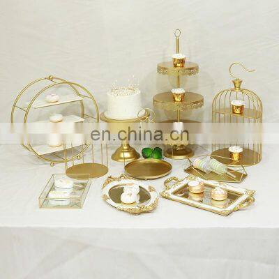 Luxurious Golden Refreshment Rack Gold plated Storage Rack Dessert Cakes Display Iron Cake Stand