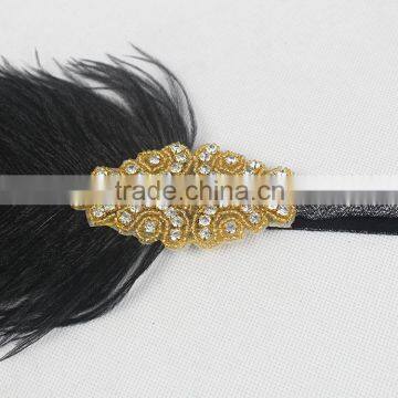 Black and Gold Vintage Feather Headpiece 1920s Flapper Feather Headband photo-6